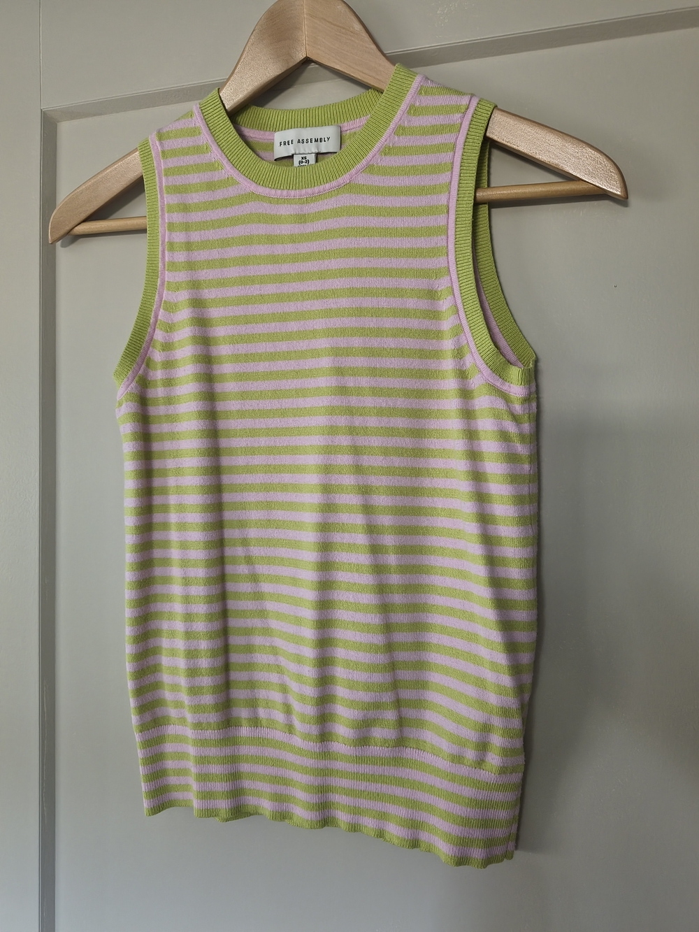 Free Assembly Pink and Lime Striped Knit Sleeveless Tank